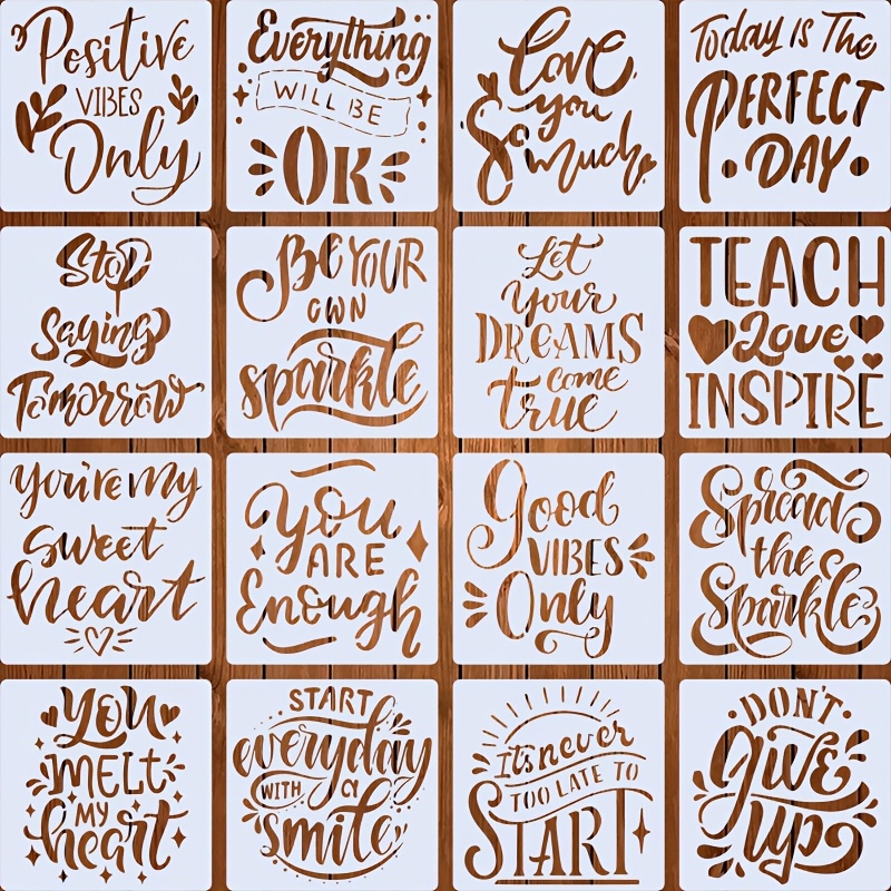 

16pcs Inspirational Quotes Stencils Set, 4x4 Inch Reusable Plastic Craft Stencils For Painting, Diy Art, Scrapbooking, Journaling, Home Decor - & Washable, For Wood, Canvas, Paper, Fabric, Glass