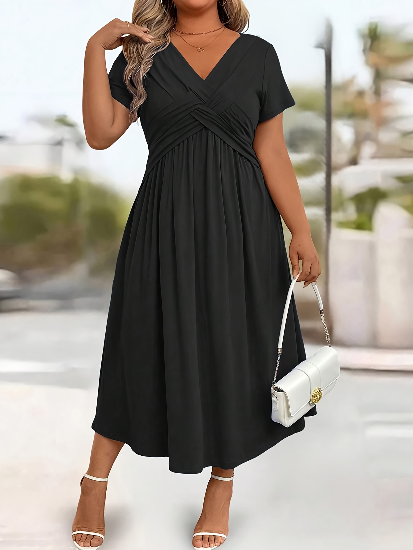 plus size womens plus size black v neck maxi dress Temu New Zealand