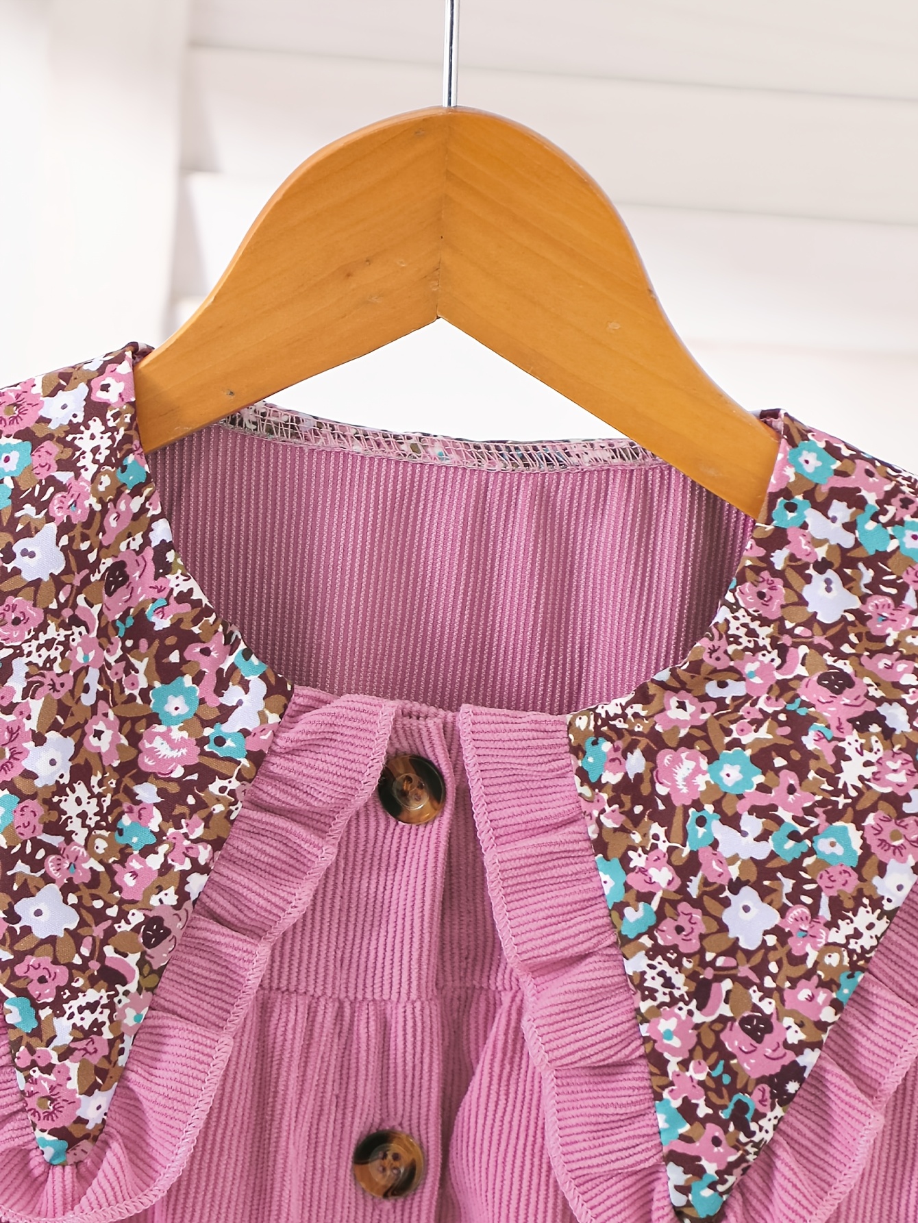 girls pink and green floral corduroy dress fall winter sweet print collar ages SIlk V Dress