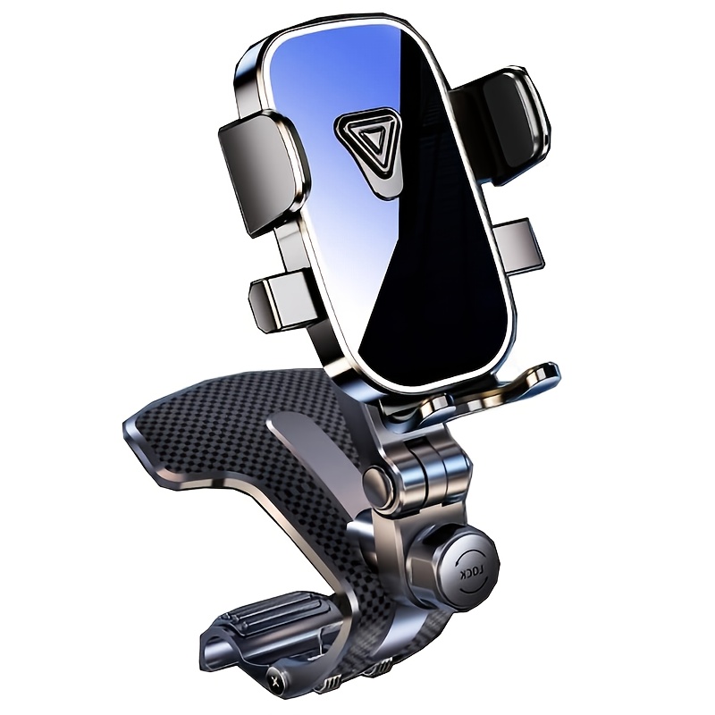 TEMU 1pc Universal Car Mount Bracket, Abs Material, 360° Rotating, Anti-shake, Carbon Fiber Texture, Multi-functional Navigation Holder, Car Accessory, , Antishake Mechanism, Adjustable Stand, Drivers