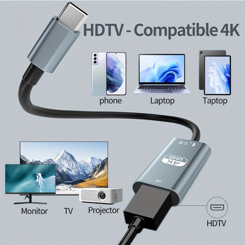 Adaptador USB C a HDTV [4K@30Hz], USB tipo C a HDTV de alta velocidad, convertidor de pantalla HD USB C, plug and play, adecuado para computadoras, tabletas, teléfonos, etc., ligero y portátil, plug and play