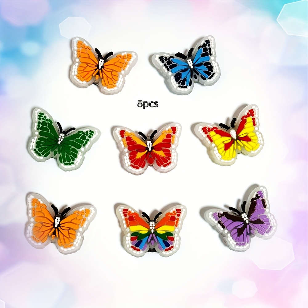 Image of 8pcs New Hot-selling Fluorescent Cool Slippers Diy Accessories Fasteners, Colorful Luminous Pvc Shoe Accessories