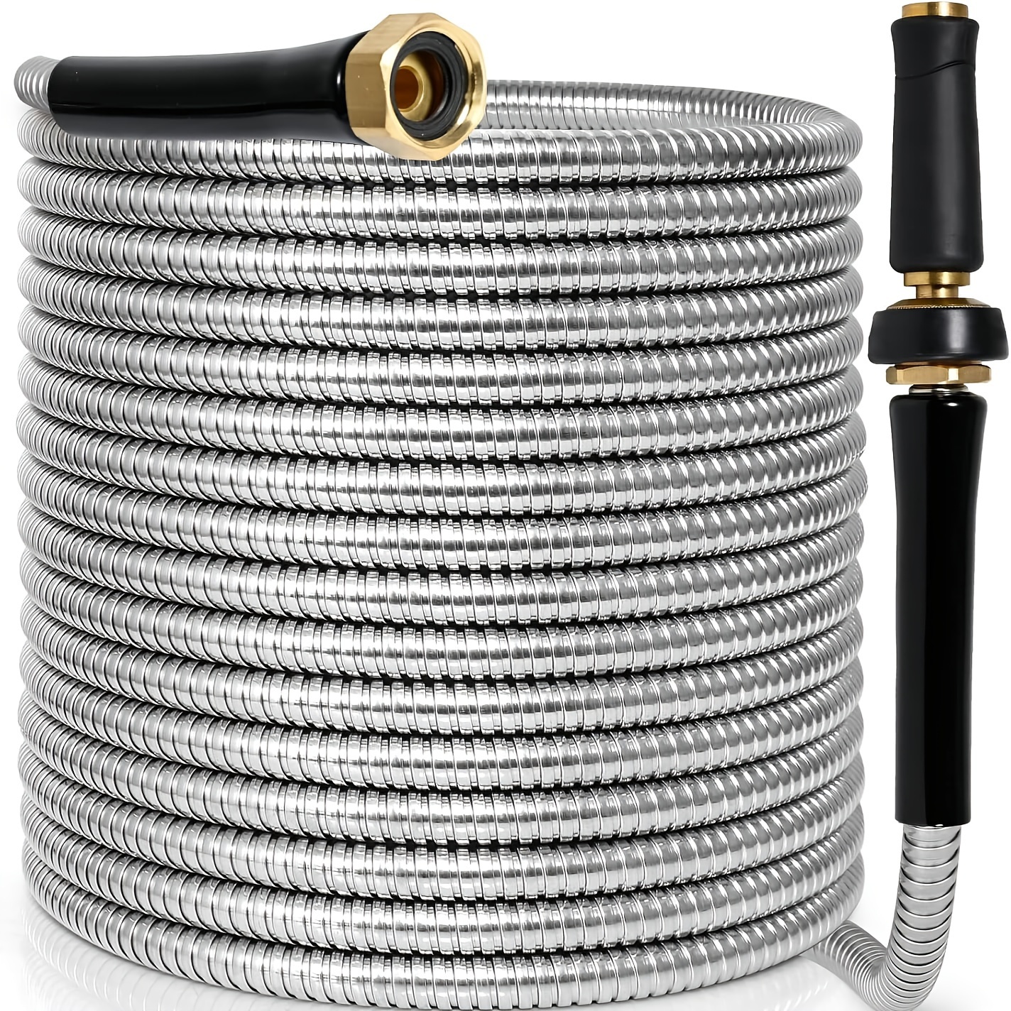 

100ft Heavy-duty Stainless Steel Garden Hose With Nozzle - , Flexible & For Yard And Outdoor Use