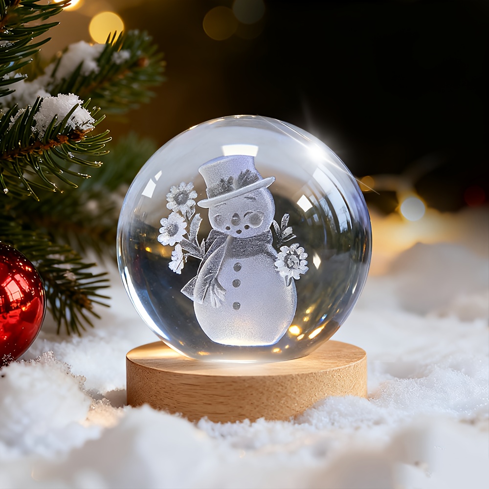 TEMU A Decorative Crystal Ball With A Vivid 3d-engraved Snowman, With A Color-changing Led Base That Works As A Nightlight. A Perfect Christmas Gift