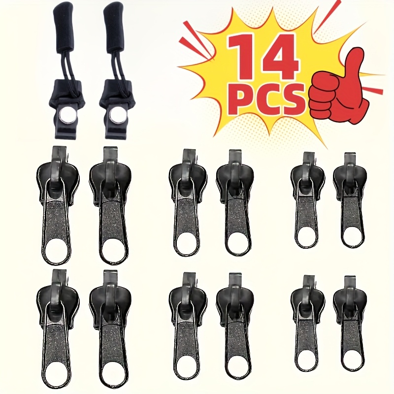14pcs Zipper Repair Kit - , Portable Emergency Buckles, Suitable For All Clothing Sizes, Black