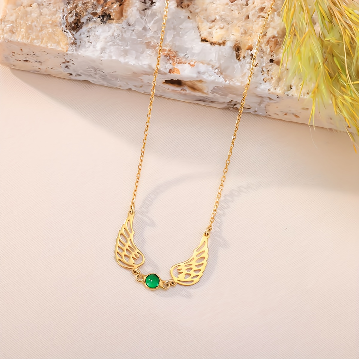 Personalized Angel Wings Birthstone Necklace, 304L Stainless Steel