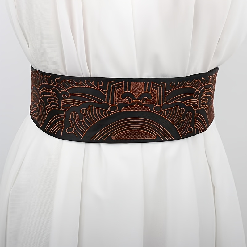 Embroidered Waist Belt Bamboo Leaf Elastic Band