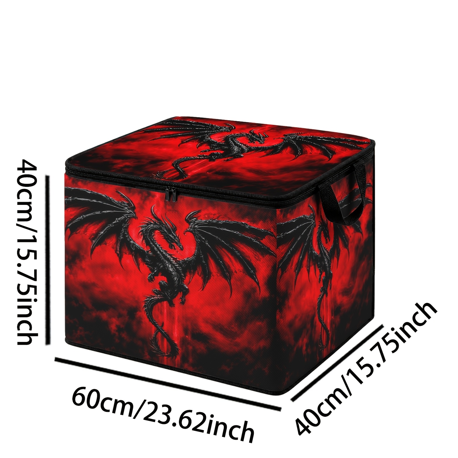 TEMU 1pc Black And Dragon Pattern, 2d Flat Print, Fantasy Magic Dark Style Themed Large-capacity Storage Box, Soft Fabric Folding Storage Bin With