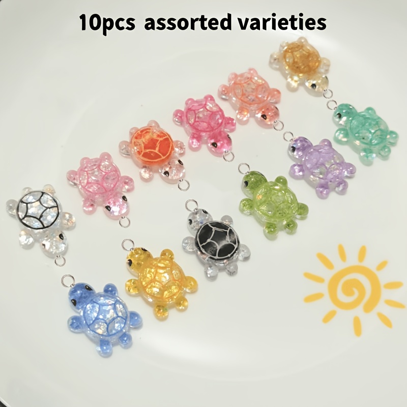 TEMU 10pcs Random Mixed Color Glitter Turtle Pendants, , Resin Charms