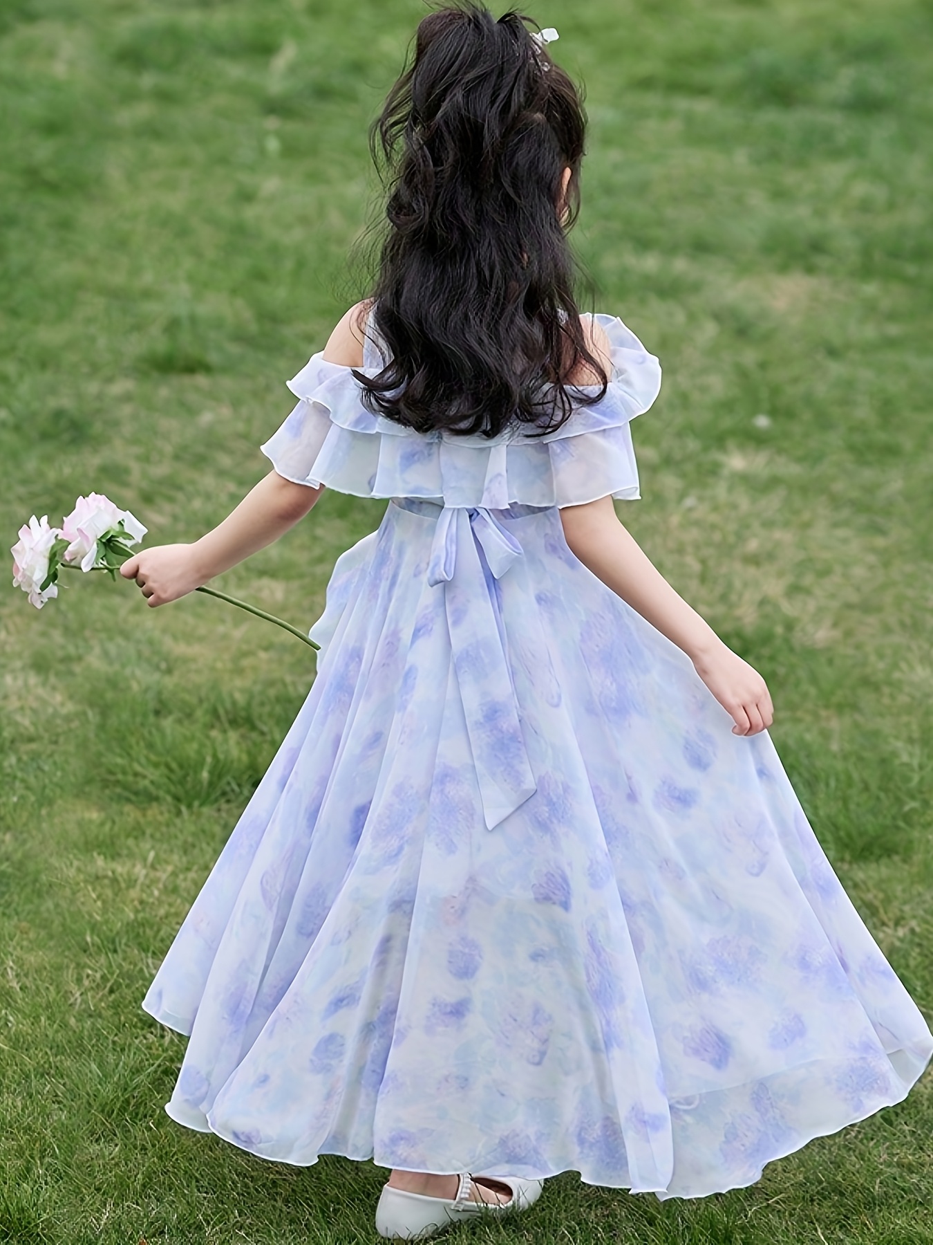 Girl's Tail Flower Print Princess Dress * Beach Princess Long Dress, Casual  Outing Fashionable Elegant Dress