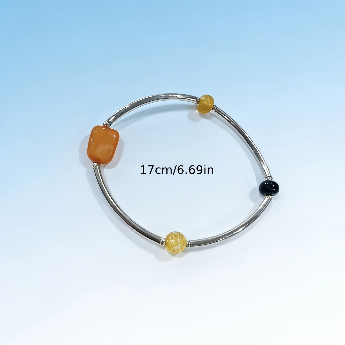 Women's Retro Amber-Colored Bead Curved Tube Bracelet