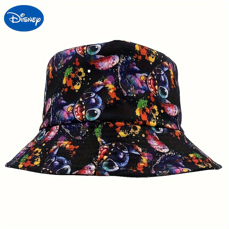 

Disney Stitch Graffiti Print Bucket Hat - Fashionable Sun Protection, Casual Fisherman Cap For Adults, Dry Clean Only
