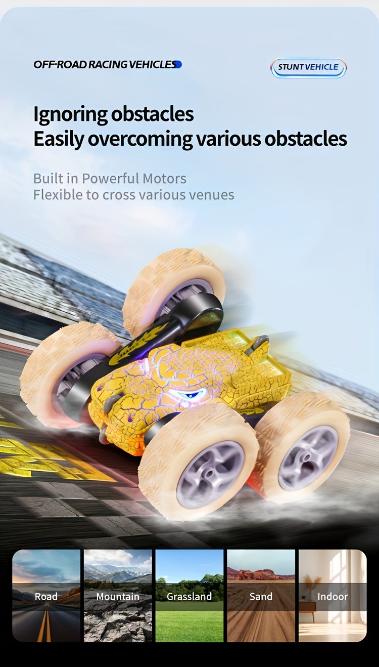 Remote Control Dinosaur Stunt Car, 2.4GHz Remote Control, 360° Flip Drift Monster Truck, All-terrain Four-wheel Drive, Rechargeable Battery, Cool LED Lights, Suitable For Children 6 Years And Above