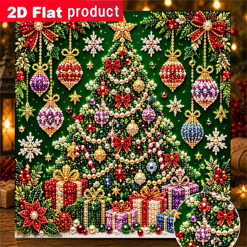 TEMU New Colored Pearl Diamond Painting Kit, Christmas Theme Diamond Painting, Christmas Tree And Colorful Decorations Gift Festive Atmosphere