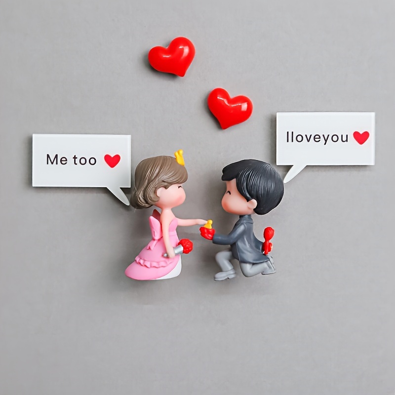 Image of Couple Doll Refrigerator Magnets - "i Love You" & "" , Decorative Whiteboard Stickers For Kitchen & Office, Ideal Valentine's Day Gift, Fridge Magnets