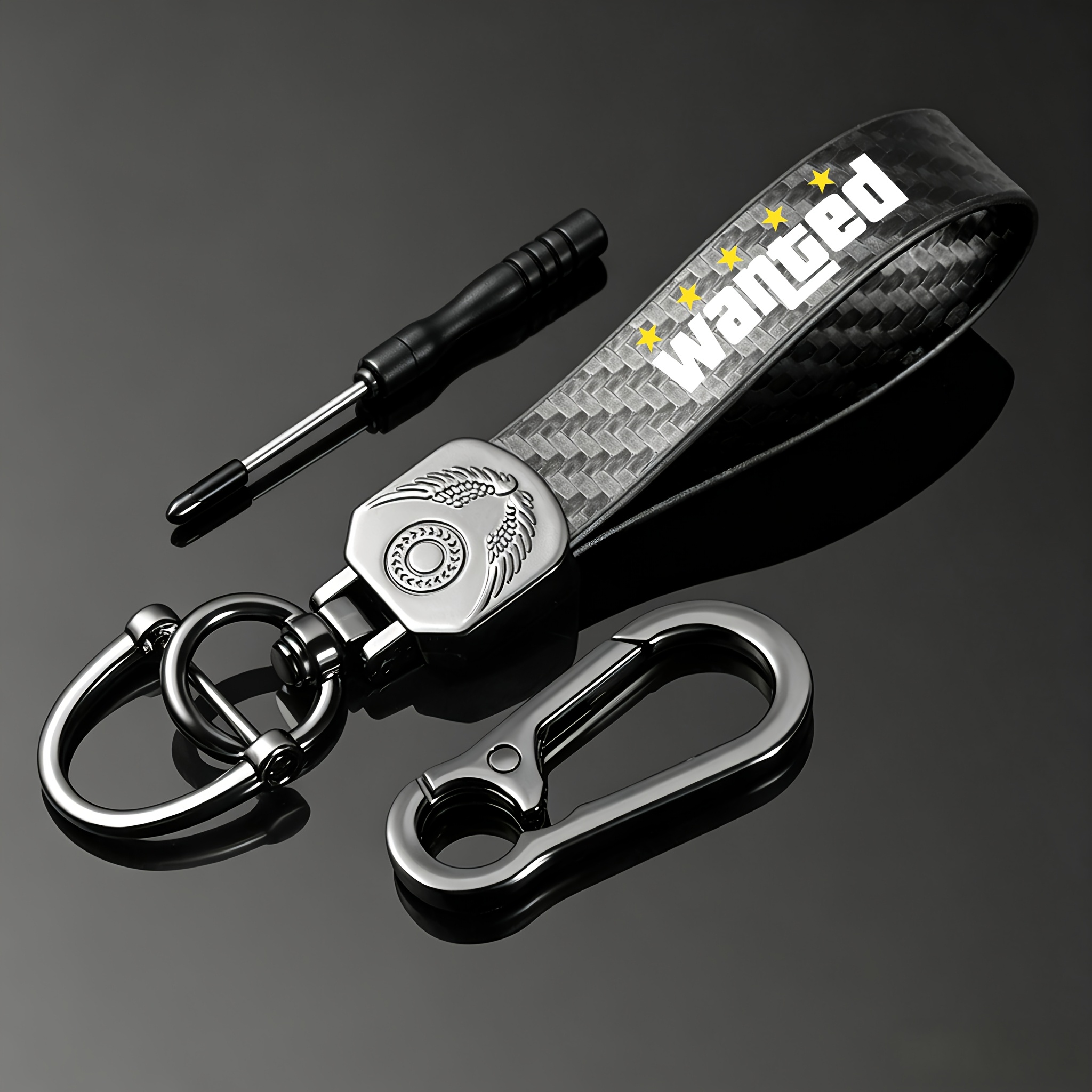TEMU A "wanted" Carbon Fiber Pattern Keychain With Carbon Fiber Appearance, Fashionable And Design, Men' Keychain, Fashionable Car Keychain, Keychain