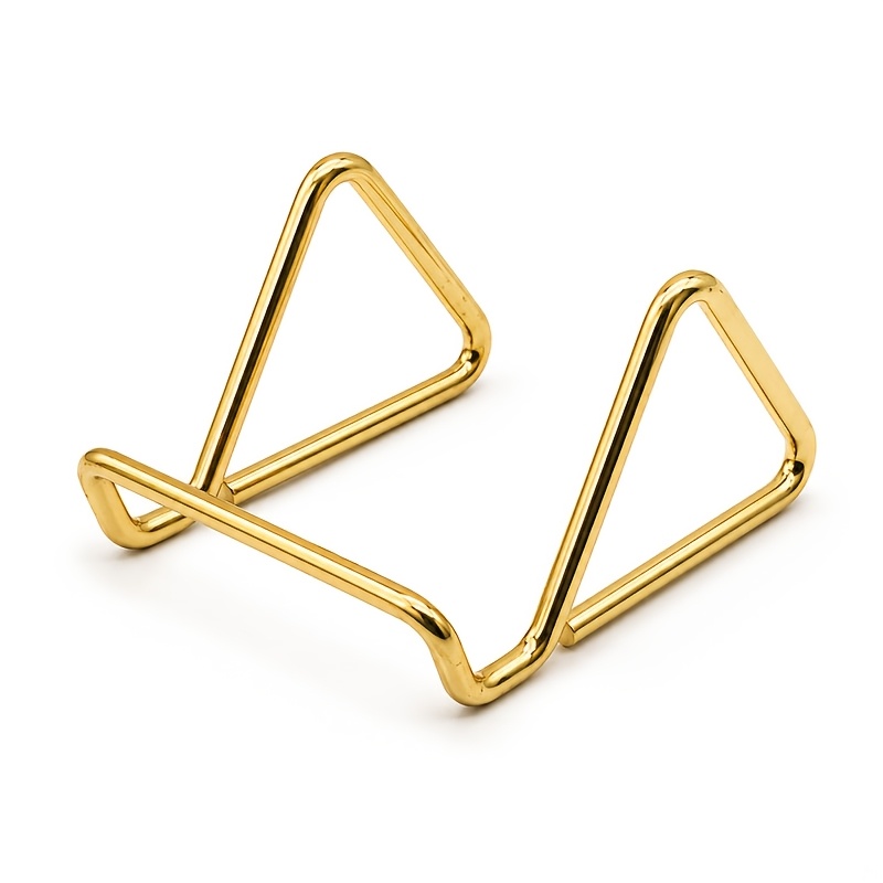 TEMU 1pc Triangular Golden Business Card Holder, Metal Card Stand, Desktop Card Display, Hotel Business Card Box