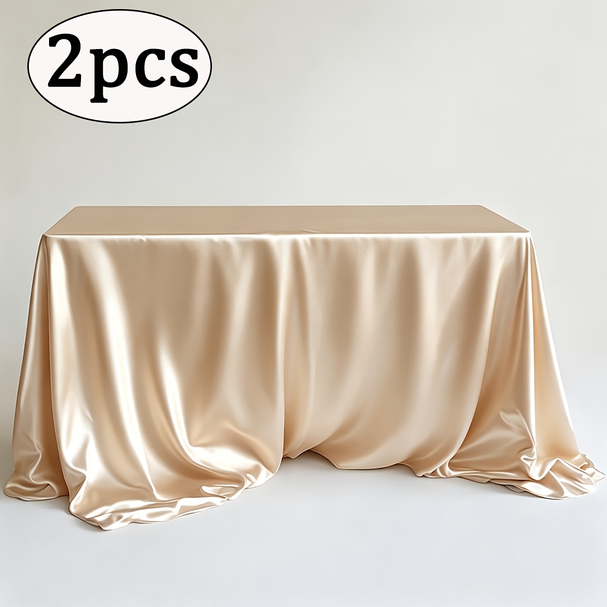 TEMU 2-piece Set Of White Satin Tablecloths, Featuring Rectangular Bright Silk Tablecloths, Smooth And Glossy Satin Fabric, Elegant Covering