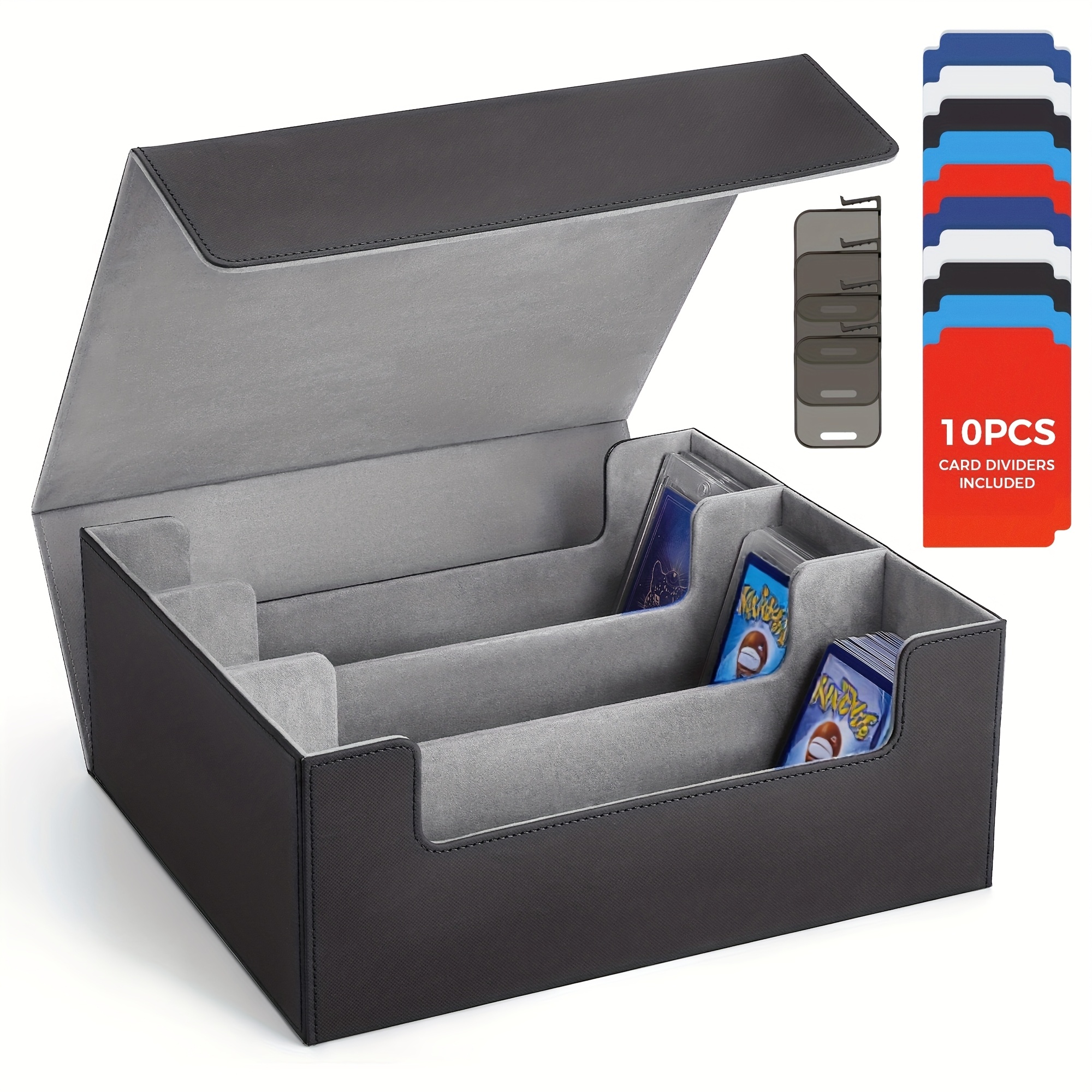 Trading Card Storage Box With Custom Drawer, Wood Sports Card Storage Display Case With Large Clear Window & Dividers
