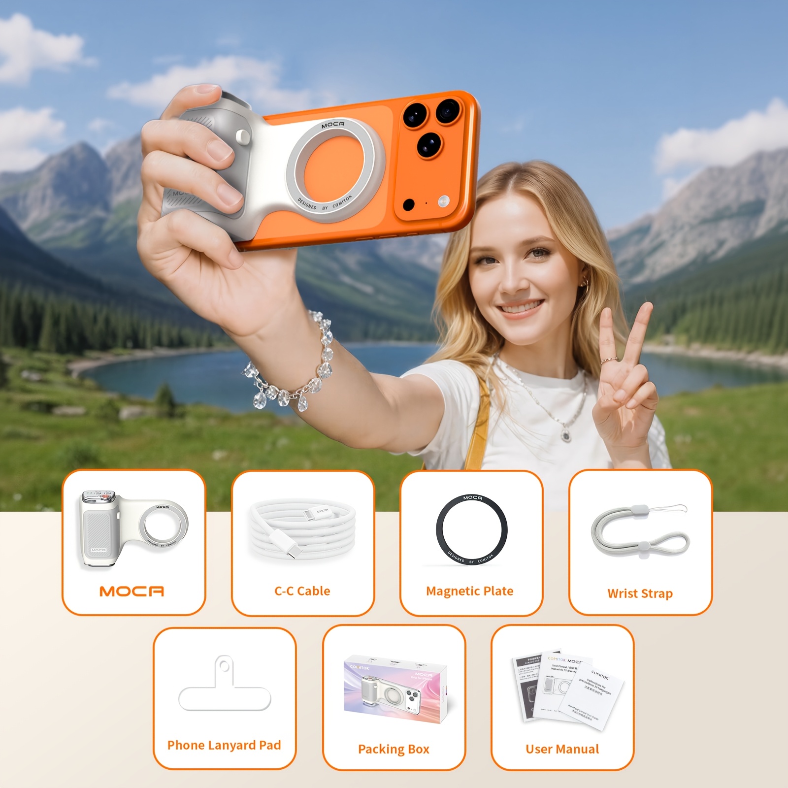 TEMU Comtok Phone Camera Grip, Magnetic Smartphone Holder With Dslr Style Ergonomic Handle, Iphone 17 Series Ios26, Ios18, App Detachable Wireless