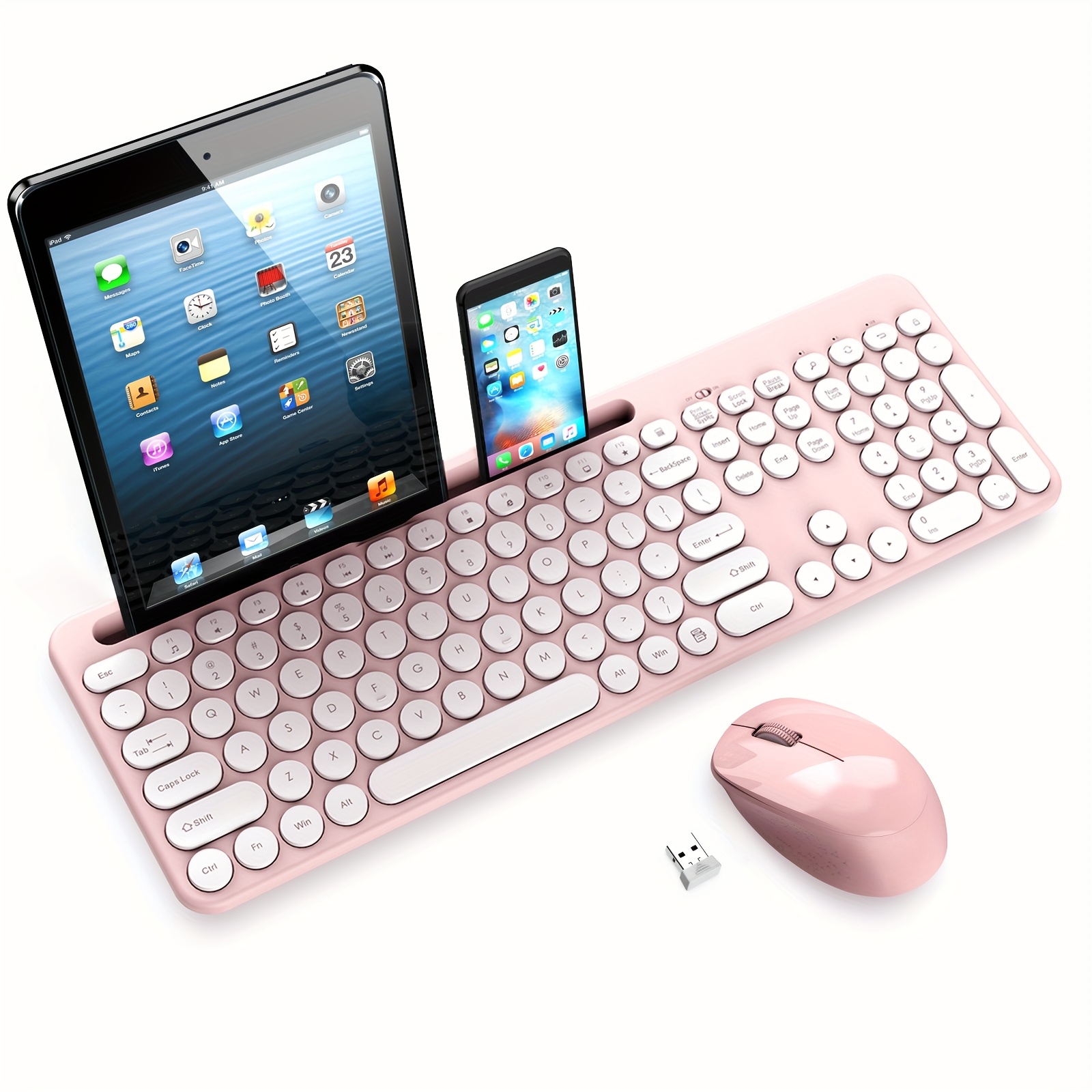 Combo, Full-Sized Ergonomic Computer Keyboard With Phone Tablet Holder, 2.4Ghz Silent Cordless Keyboard Mouse Set For Windows Laptop, Pc, Desktop - Electronics