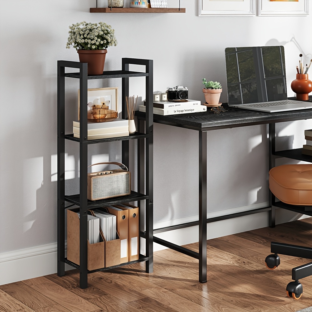 Image of 4-tier Storage Shelf, Freestanding Bookcase For Home Office, Living Room, , 40 X 24 X 107cm, Tan And Black