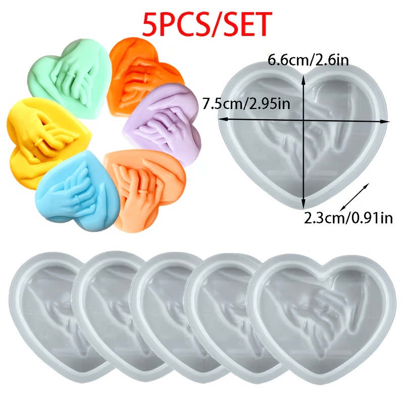 TEMU 5pcs Honey 5pcs Hand-in-hand Heart Mold Suitable For Diy Candles & Soap Making, Silicone Molds With Holding Hands, Compatible For Aromatherapy
