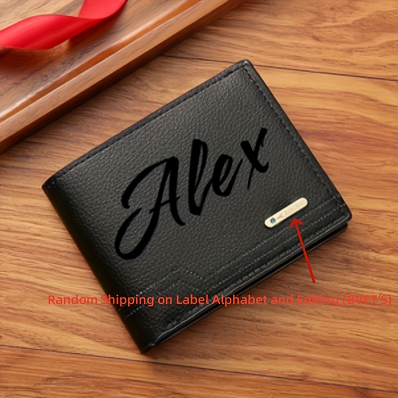 TEMU [custom Service] Personalized Custom Letter Solid Color Men's Wallet, Folding Card Bag, Casual Men's Change Storage Bag, Suitable For Husband,