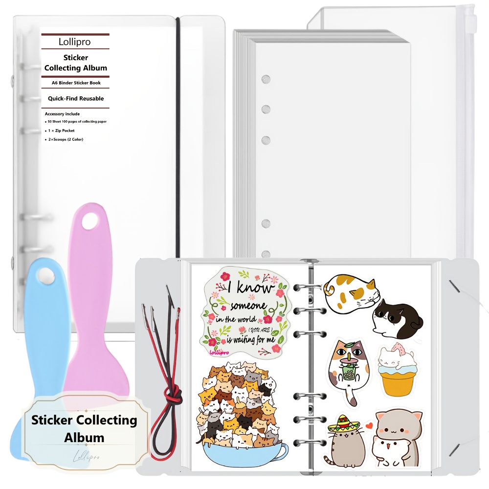 

A6/a5 Reusable Sticker Book With A Pp Hard Shell, Frosted White, For Diy , Includes 40 Sheets Of Double-sided 120g Blank Release Paper, 1 Zipper Bag, And 2 Plastic Spatulas.