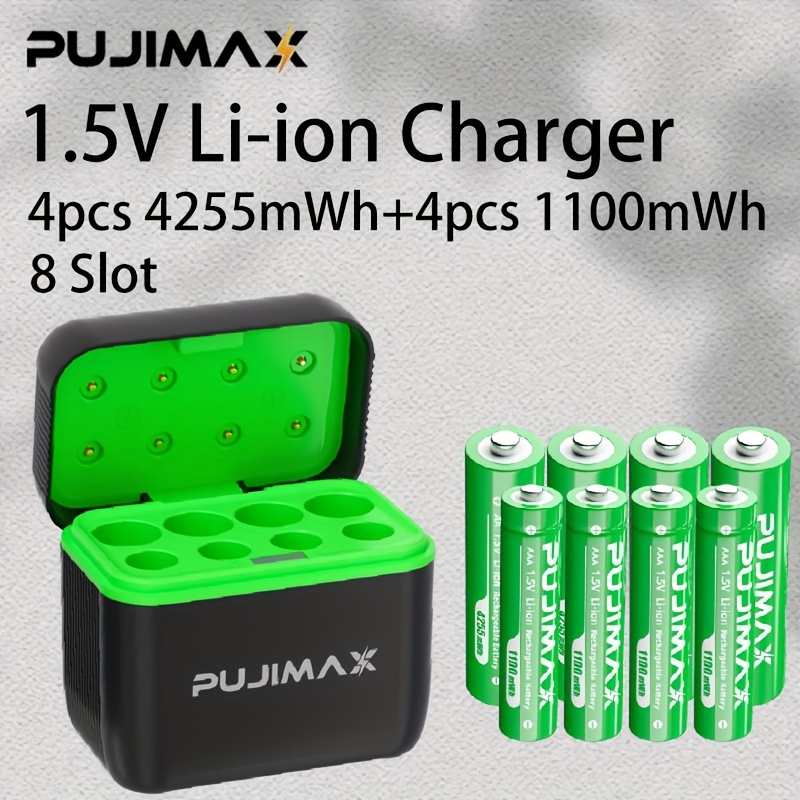  pachet baterie   cu încărcare rapidă smart cu 8 sloturi și 4+4   înlocuibile (4255mwh și 1100mwh) - compatibil cu aa/aaa 1.5v pentru camere, lanterne, console de jocuri, smartphone-uri - sistem de baterii de mare capacitate