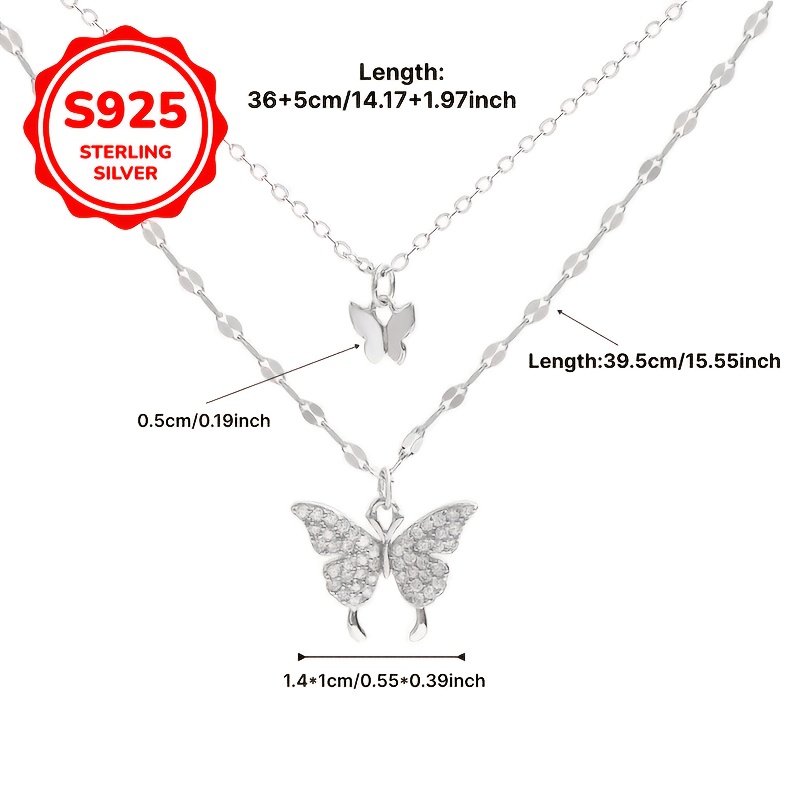 Women's 925 Silver Double-Layer Butterfly Clavicle Chain Necklace