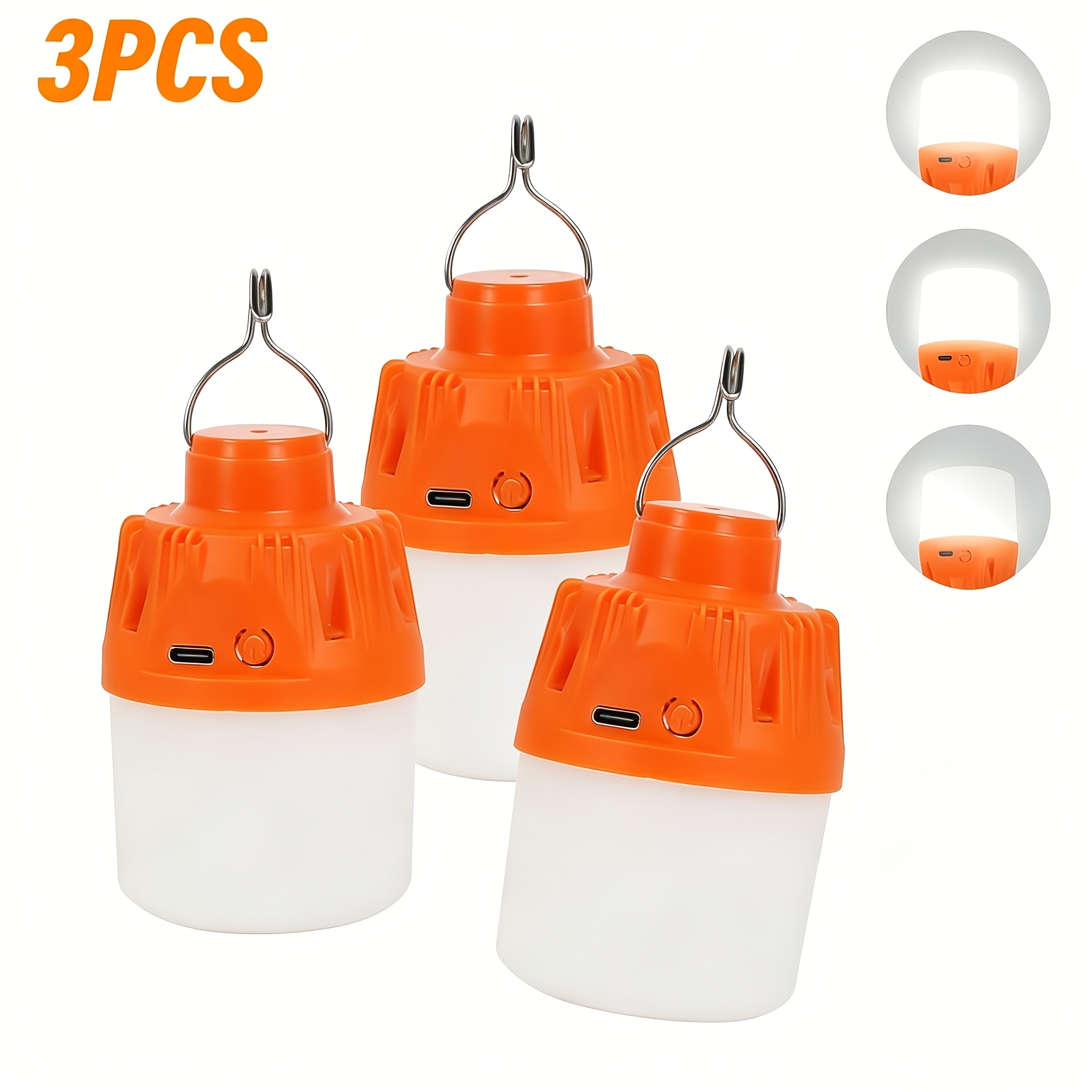 TEMU 3pcs Lihangstar Camping Flashlight Set, Usb Rechargeable Portable Flashlight, Hanging Led Tent Light, High-brightness Lantern, 3 Lighting Modes,