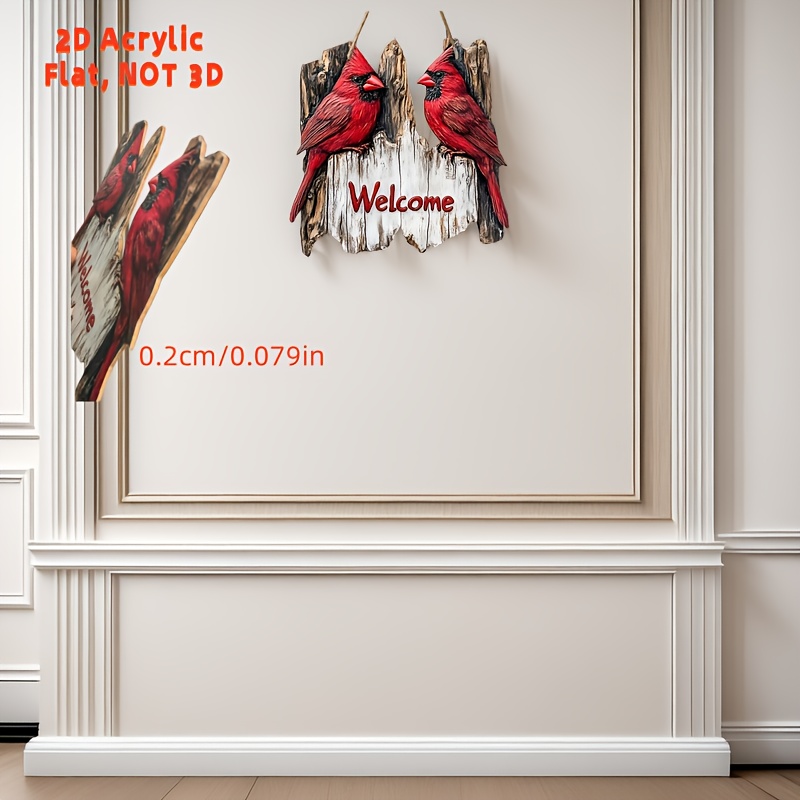 TEMU 2d Flat, 1pc Traditional Rustic Welcome Sign With Red Birds - 8x8 Inch Artificial Wood Wall Decor For Entryway, Porch, Home & Villa - No