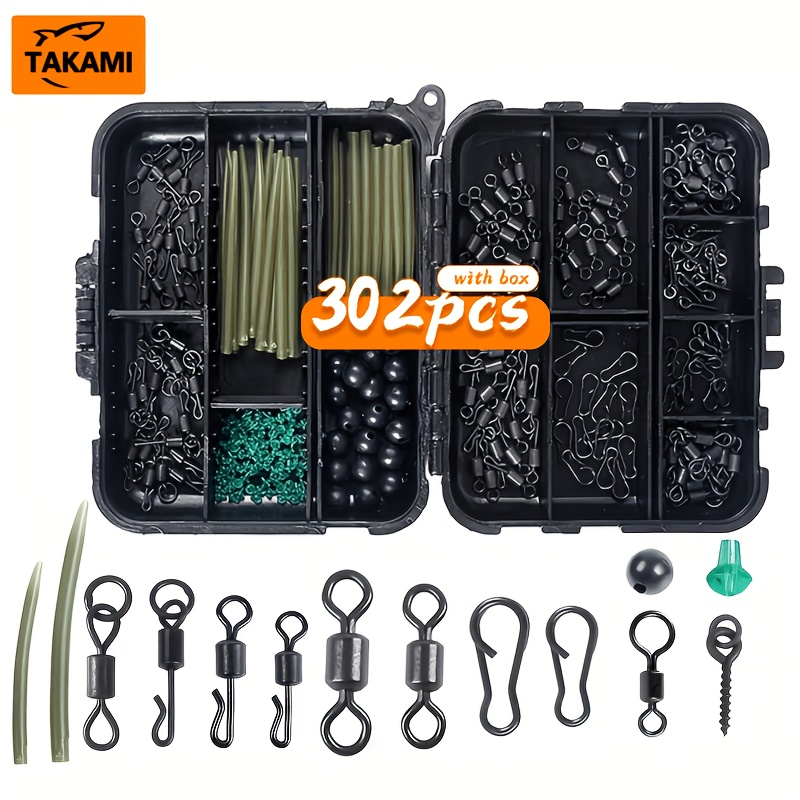 TEMU Kit complet de 302 pièces d'accessoires de pêche à la TAKAMI avec hameçons, lests et boîte à pêche portable, convient pour la pêche à la koï, la
