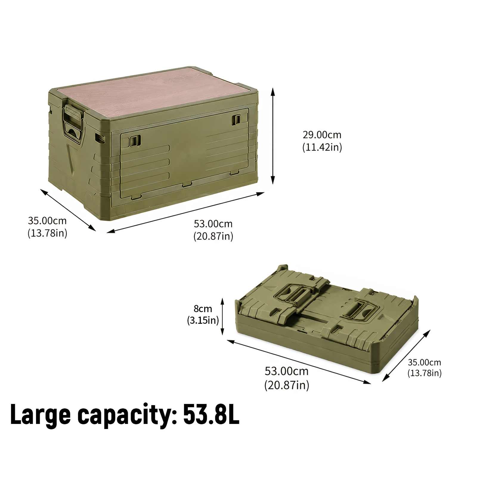 TEMU Boîte de rangement rectangulaire pliable de grande 74,6 L avec couvercle en bois. Pliable pour un rangement facile, robuste et durable, avec