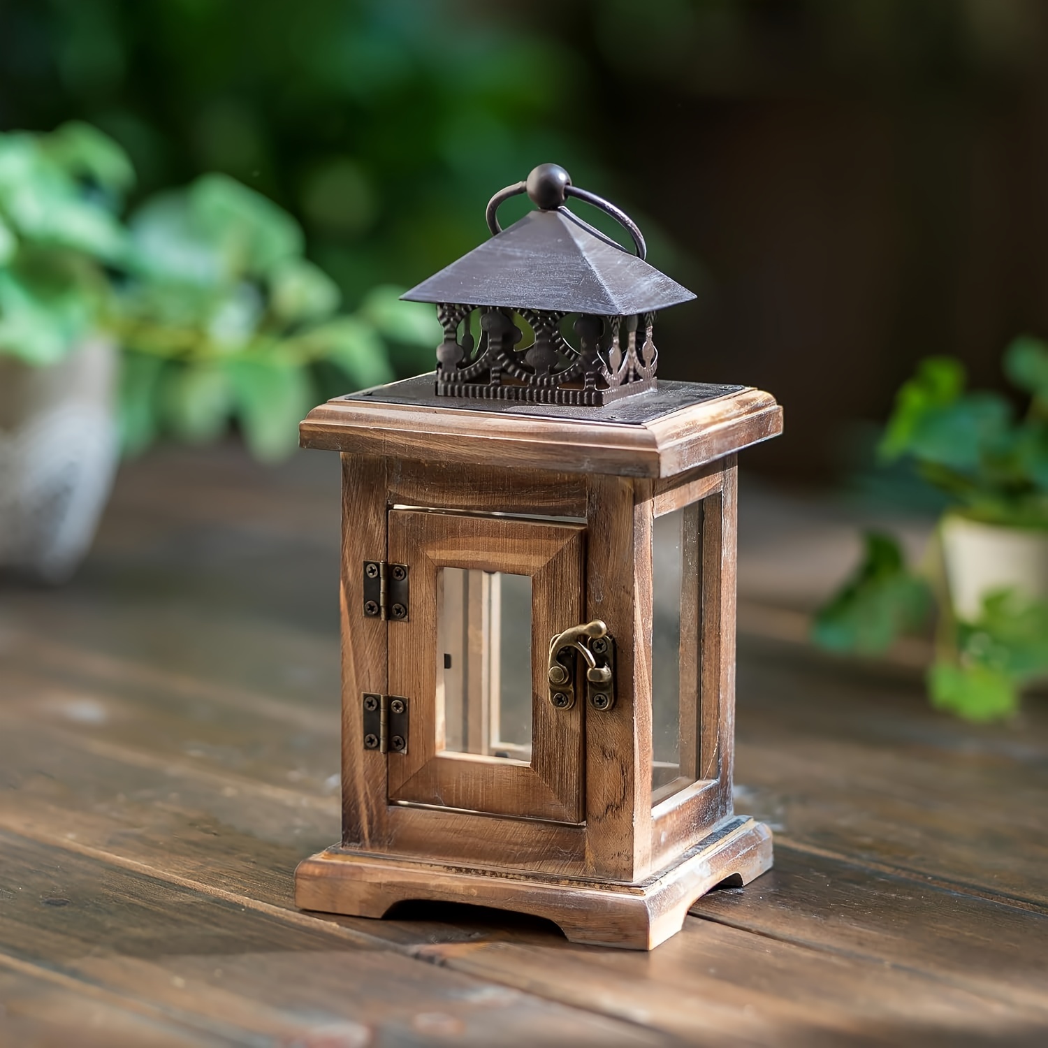 Image of 1pc Rustic Wooden Candle Lantern - Distressed Farmhouse Decorative Floor Mounted Light For Home, Living Room, Shelf, Patio, Table Centerpiece - No Electricity Needed, Lights For Living Room