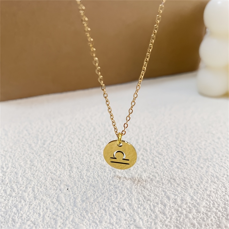 Vintage Zodiac Pendant Necklace Stainless Steel Chain Twelve Constellations