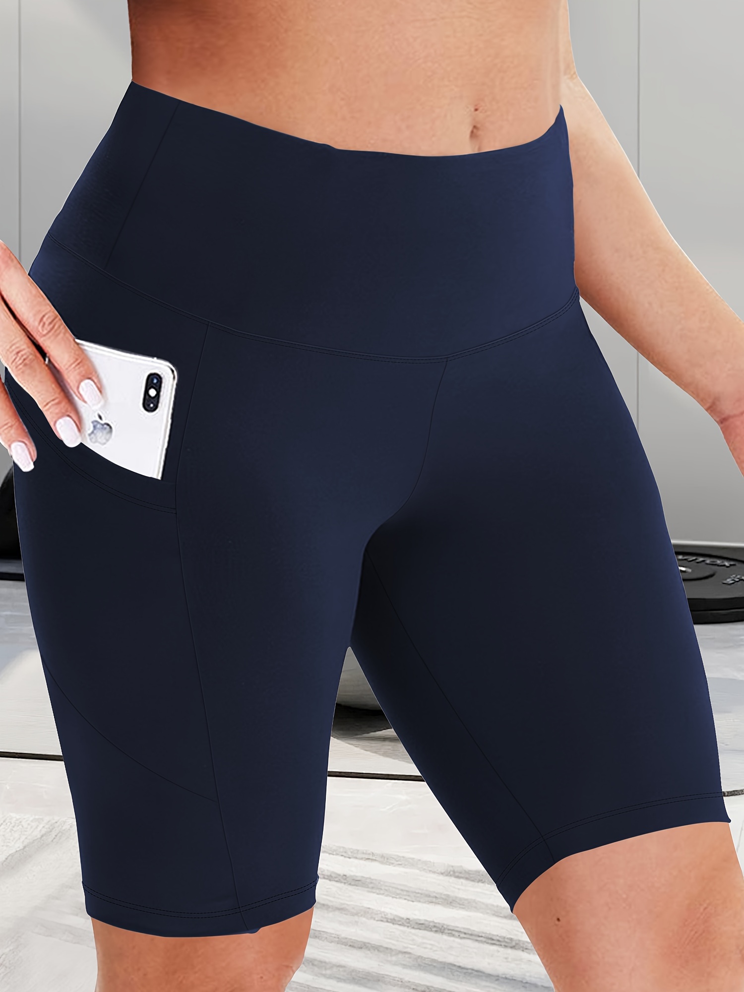 Women's High-Waist Shaping Shorts with Crescent Pockets - Black, Stretchy Tummy Control, Mid-Thigh Length, Machine Washable, Summer Casual Wear, Everyday Compression Wear | Sleek Design | Tummy Control Shorts