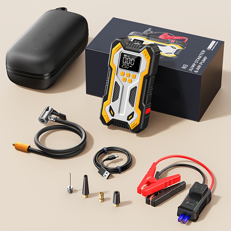 Cordless Car Tire Inflator Starter, Featuring An Air Compressor, Car , Usb Input/output, Led Emergency Light, And Essential Car Additions, Designed For Reliability And Durability