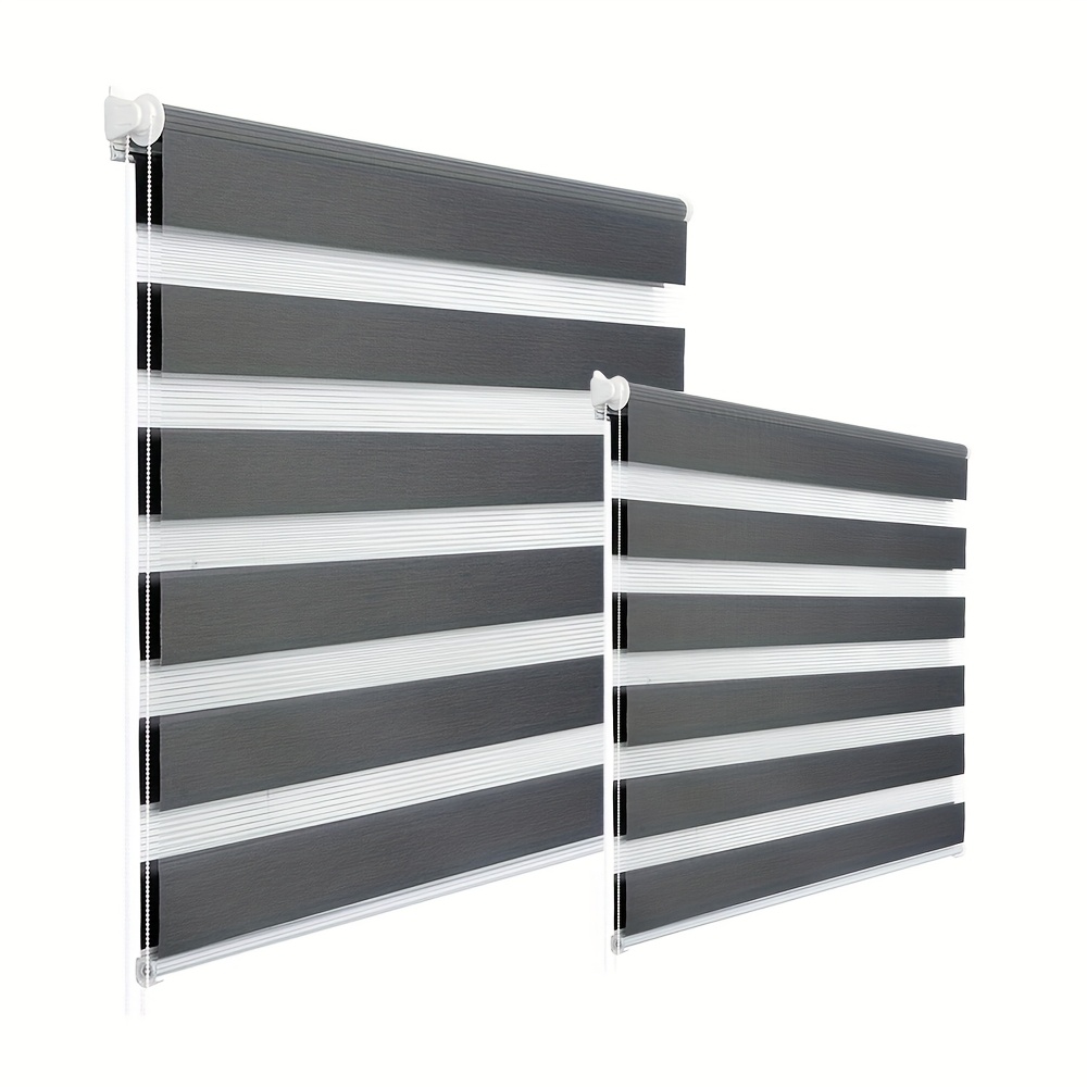 Image of 2pcs, Double Roller Shades, No-punch Zebra Blinds, Blackout, Sunshade, Sun Protection, Home Decor, For Bathroom Living Room Kitchen, With Mounting Fittings