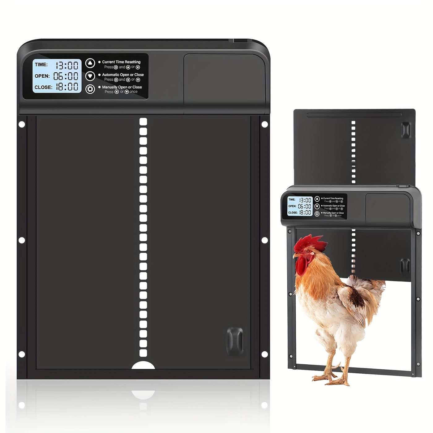 Automatic Chicken Coop Door With Timer – Aluminum, Predator-resistant, 3 Aa Battery Powered, Programmable Lcd Screen For & Security, Chicken Coop Accessory | Sleek Metallic Design | Metal Construction