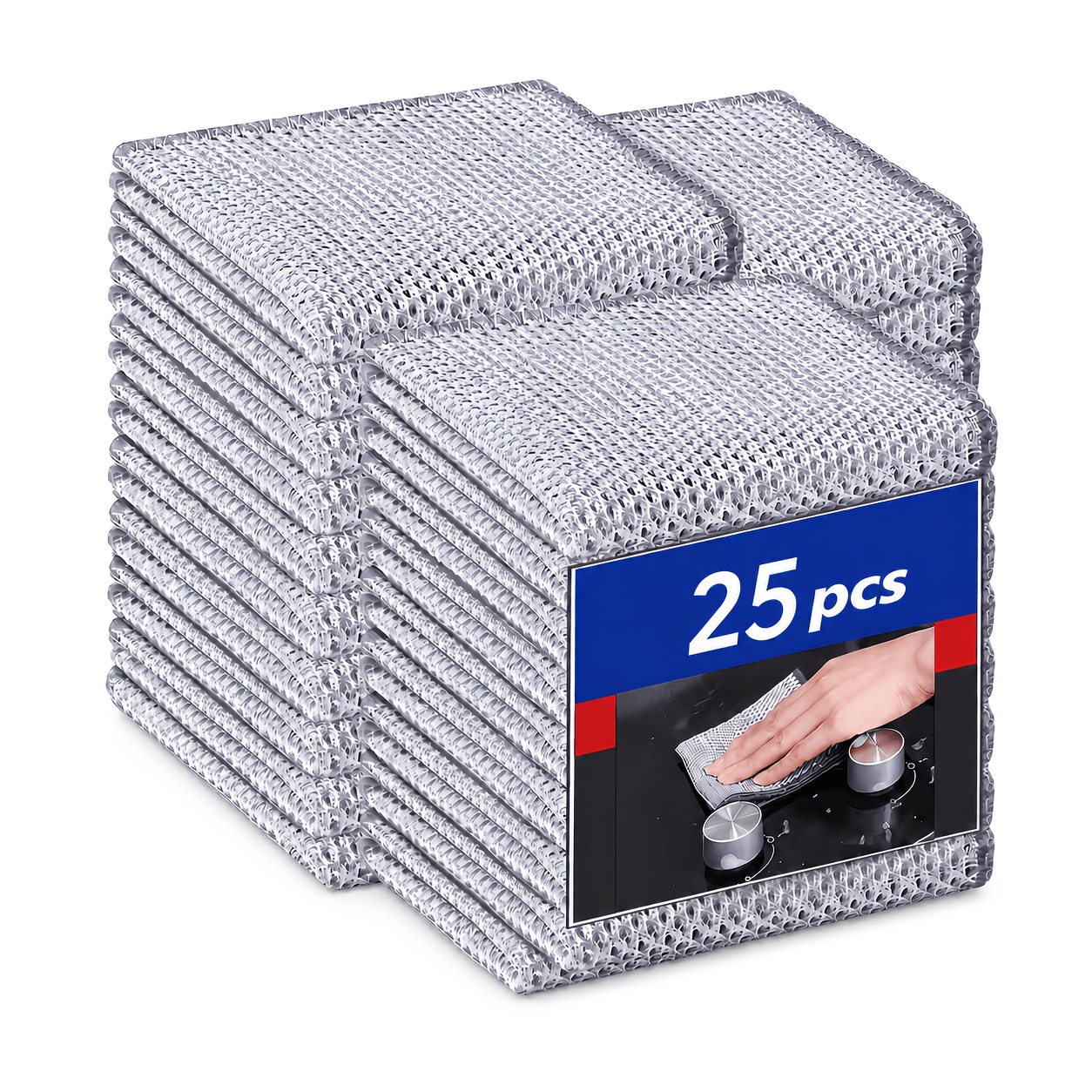 TEMU 25 piezas de paños de malla de alambre de acero inoxidable, almohadillas de limpieza reutilizables para platos, encimeras, cocina y baño