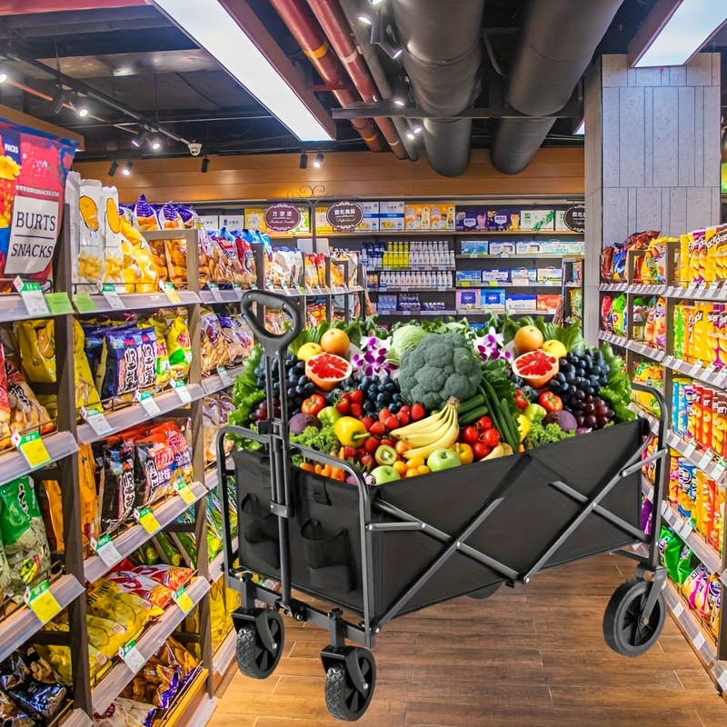 [600lbs Folding Cart] Heavy-Duty 600lbs Capacity Aluminum Alloy Folding Shopping Cart | Ergonomic Handles, All-Terrain Wheels, Durable Reinforced Frame | For Groceries, Moving, Home Use, 280lbs Folded Weight