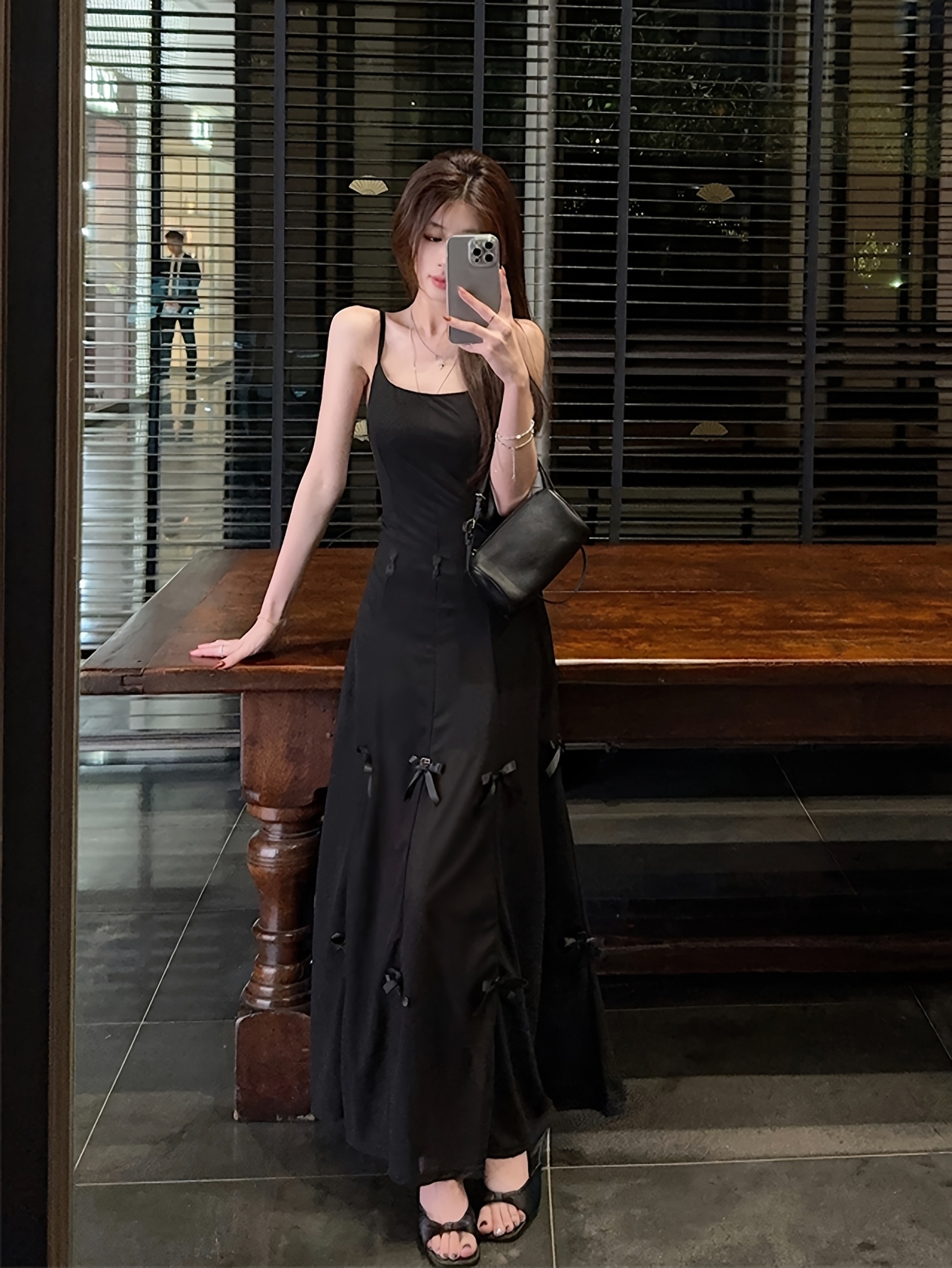 Women's Adjustable Waist Midi Dress with Bow Detail Lightweight  Semi-Sheer Spaghetti Strap Long Dress for Spring/Summer, Machine