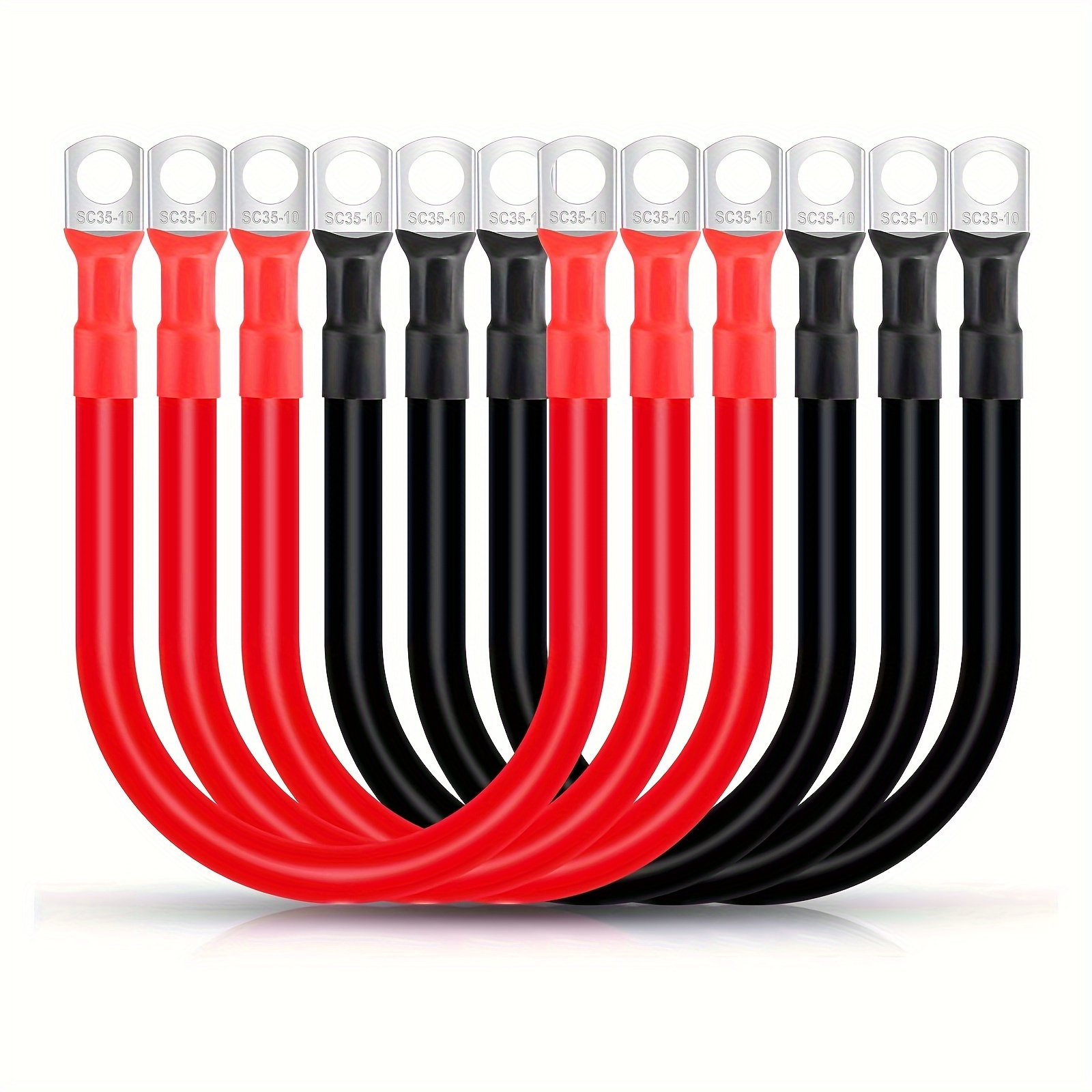 TEMU 6pcs 2 Awg Battery Cables, 15cm Auto Battery Cable With 3/8" Lugs Terminals Copper Wire, Battery Inverter Cables For Motorcycle, Car, Marine, Solar, Atv, Rv, Without Battery