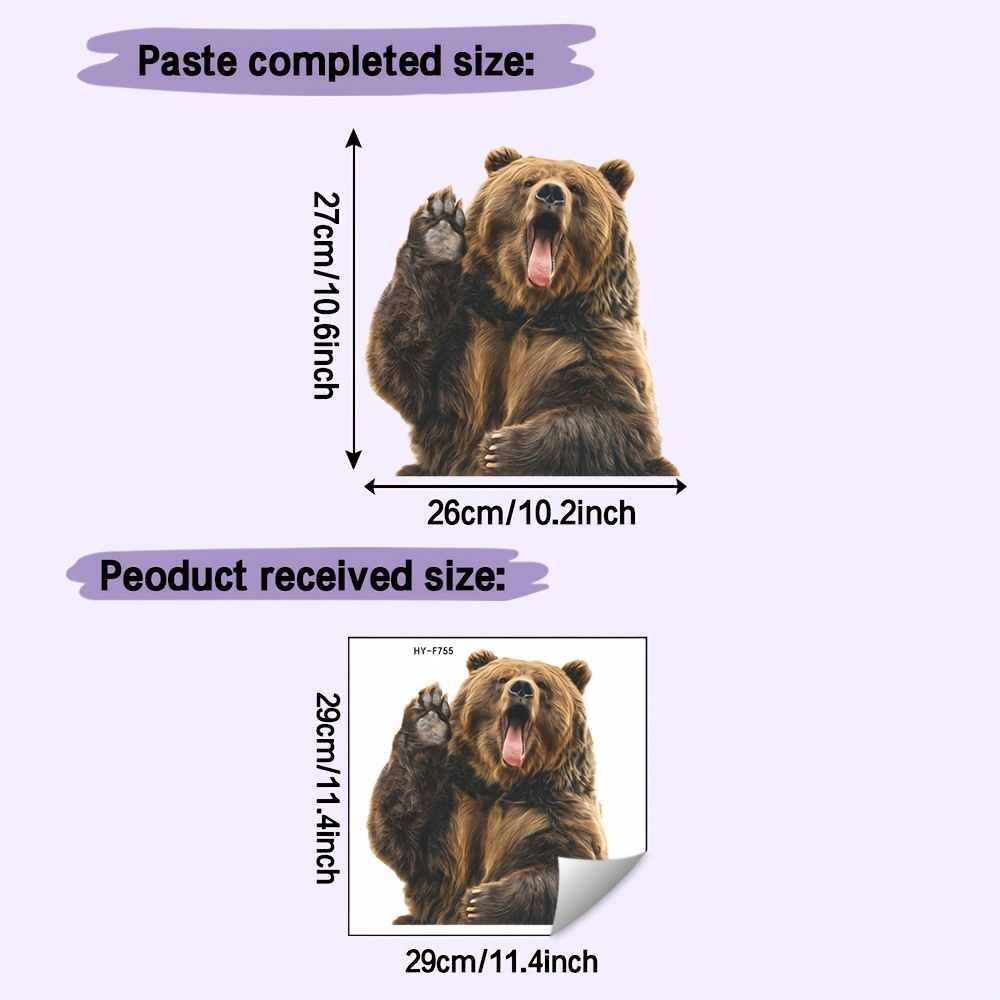 TEMU 1pc Brown Bear With Tongue Removable Vinyl Sticker - Glossy Animal Print Decal Suitable For ' Rooms, Walls,, Doors - Irregular Shape , Easy &