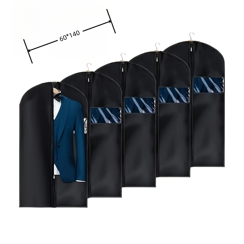 5pcs black suit bags washable suit covers with clear window durable hanging clothes storage bags for dresses shirts jackets oxford fabric bedroom and wardrobe suit supplies premium clothing hanging bags breathable durable plastic covers storage box organizer space saving storage solution for bedroom closet wardrobe details 1