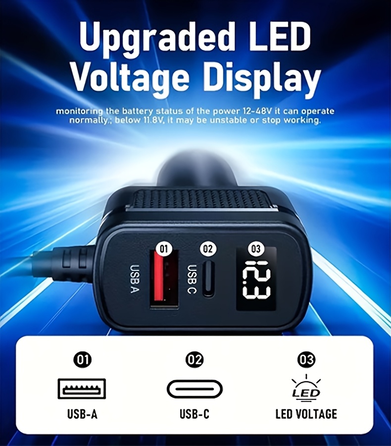 Chargeur Mini Starlink pour Voiture, Câble d'Alimentation Mini Star Link 3,05 mètres/91,44 cm, Accessoires Mini Starlink 100W 12V-24V avec Prise USB, Port Type-C et Voltmètre