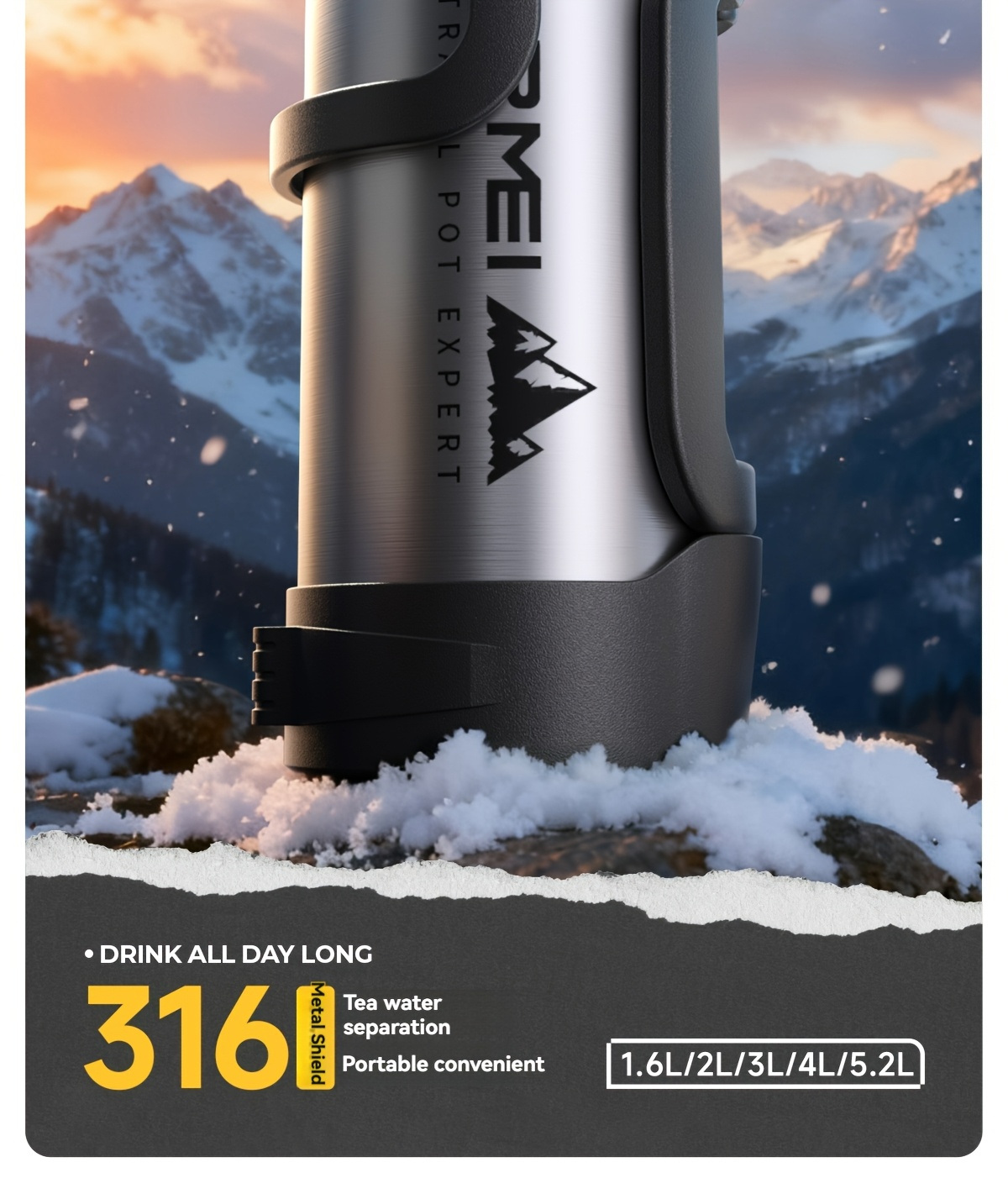 1 stainless steel large capacity in multiple sizes with a handle and cup lid featuring a tea storage compartment and maintaining temperature for suitable for outdoor use and camping Product details 1