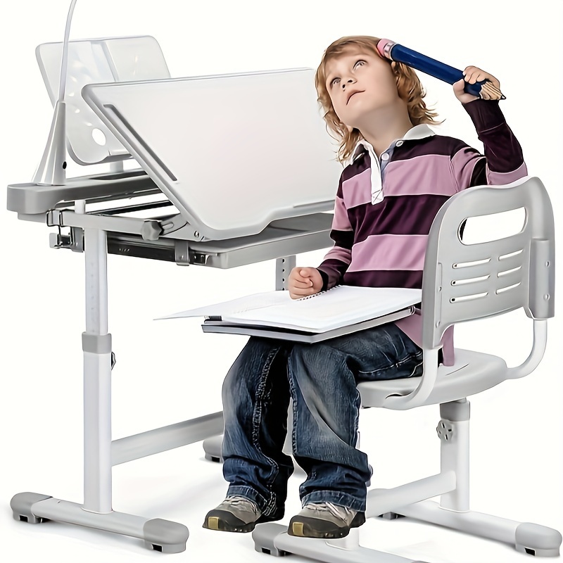 

Kids Desk And Set Height Study Desk And 55° Tiltable Desktop, 3 &3 Led , Drawer And Metal For Boys ,